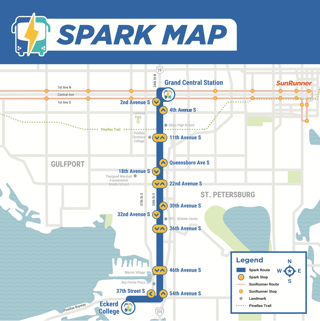 Map of Spark stops with connection to SunRunner