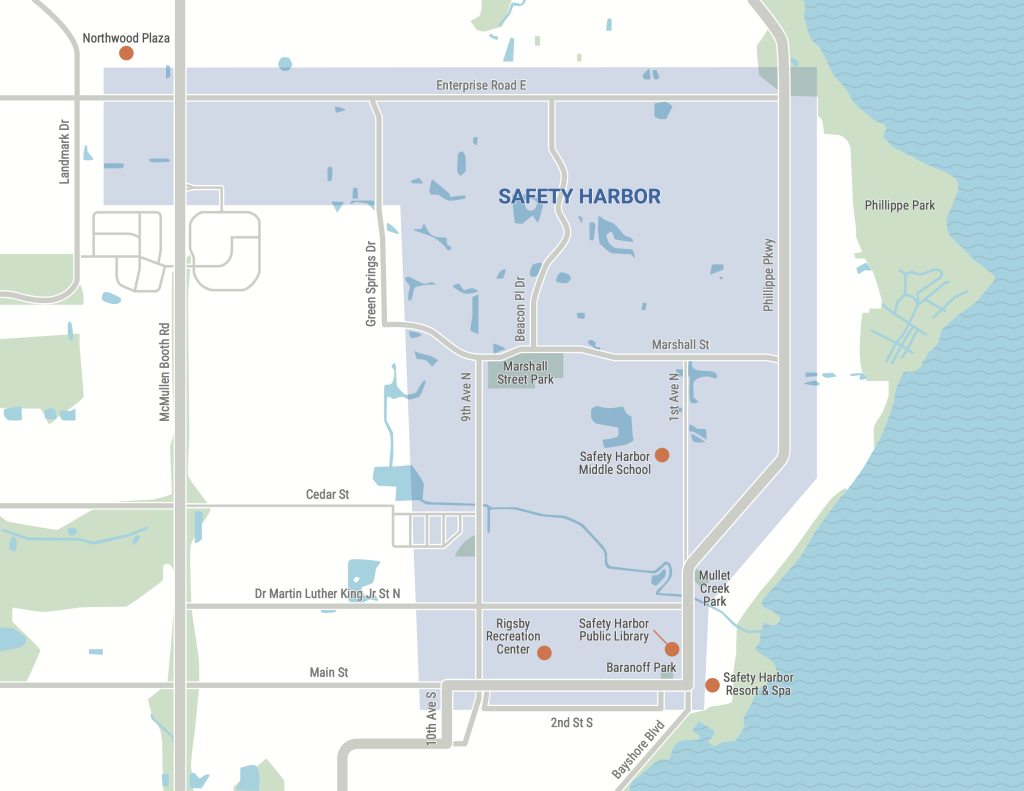 A map of Snapper Safety Harbor service area shaded in blue.